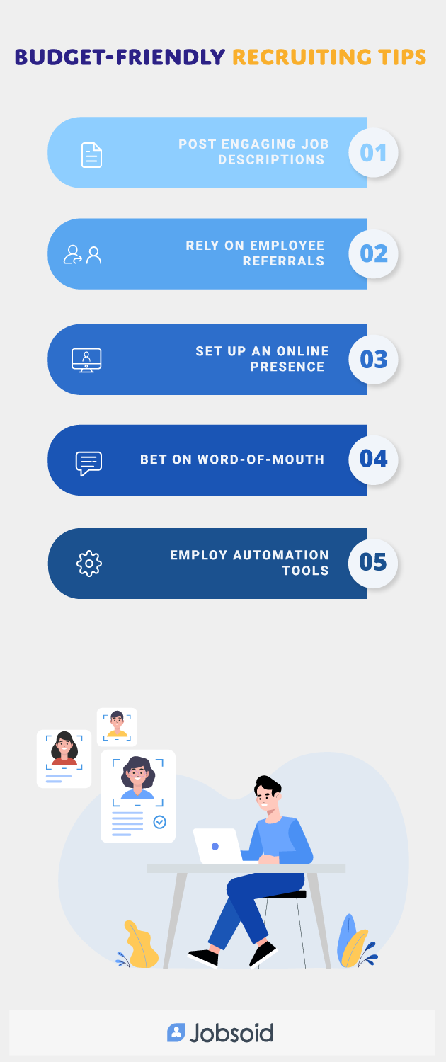 Budget-friendly Recruiting Tips - Infographic for How to hire top talent when you are on budget Blog