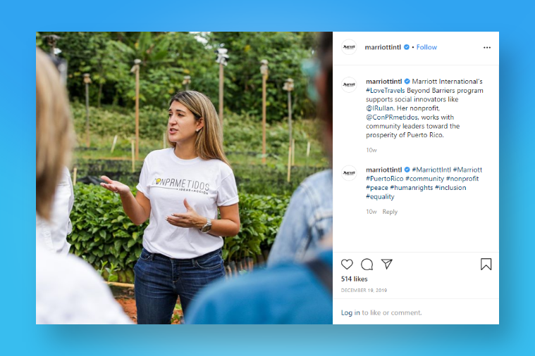 Marriott Hotels promotes their employer branding on Instagram
