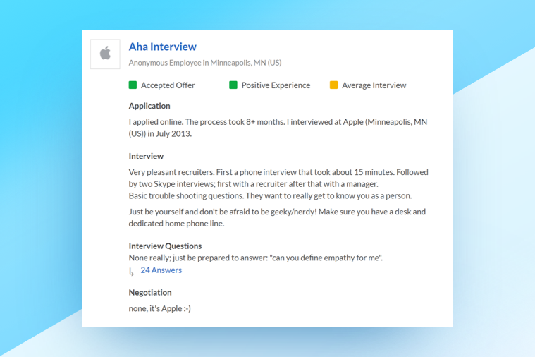 Review by an Employee on Apple Glassdoor Page