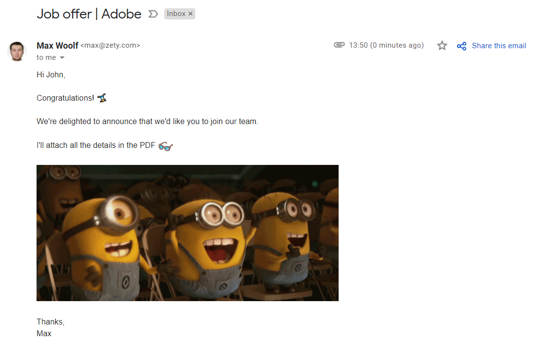 Sample Job Offer Email